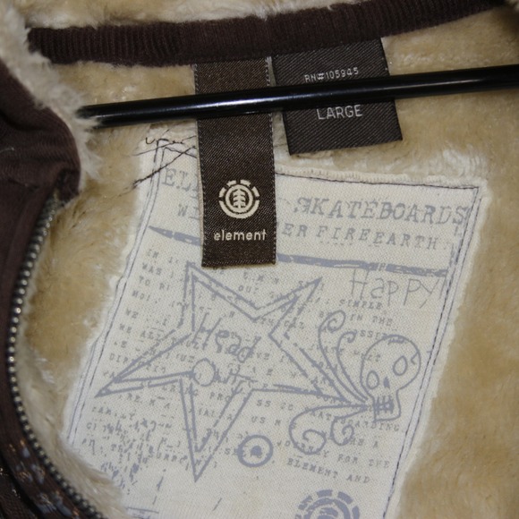 Element Mens Brown Fur Lined Zip Up Hoodie Fleece Lined Graphic Print Large - Picture 6 of 9